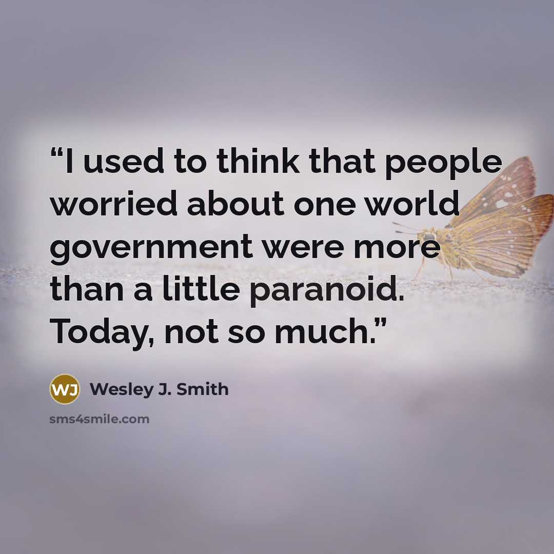 “I used to think that people worried about one world government were more than a little paranoid. Today, not so much.” quote by Wesley J. Smith