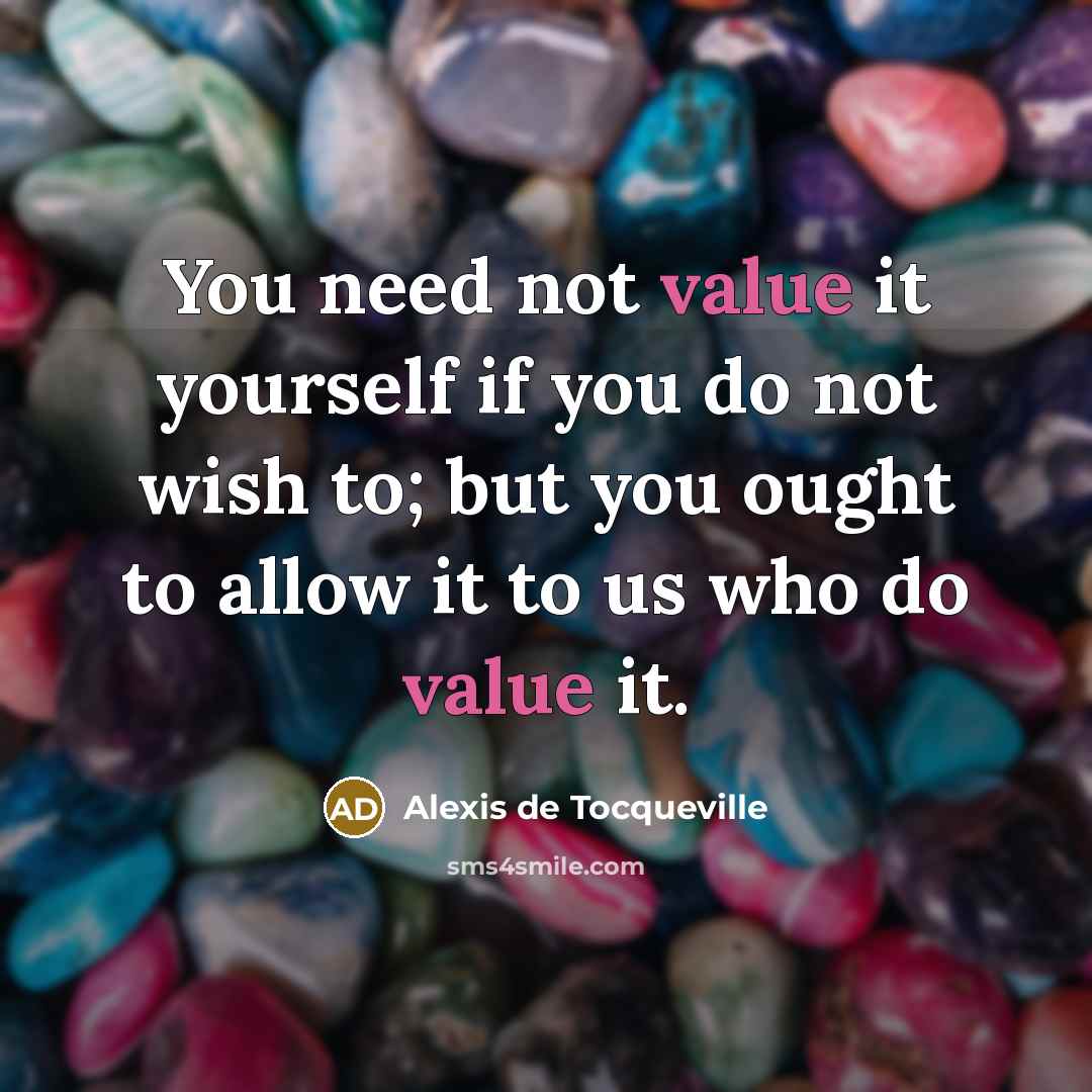 “You need not value it yourself if you do not wish to; but you ought to allow it to us who do value it.” quote by Alexis de Tocqueville