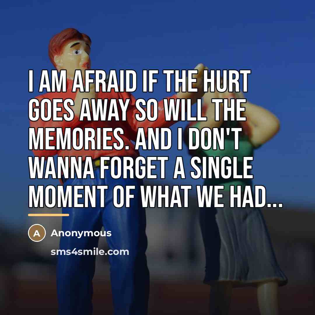 “I am afraid if the hurt goes away so will…” quote by Anonymous