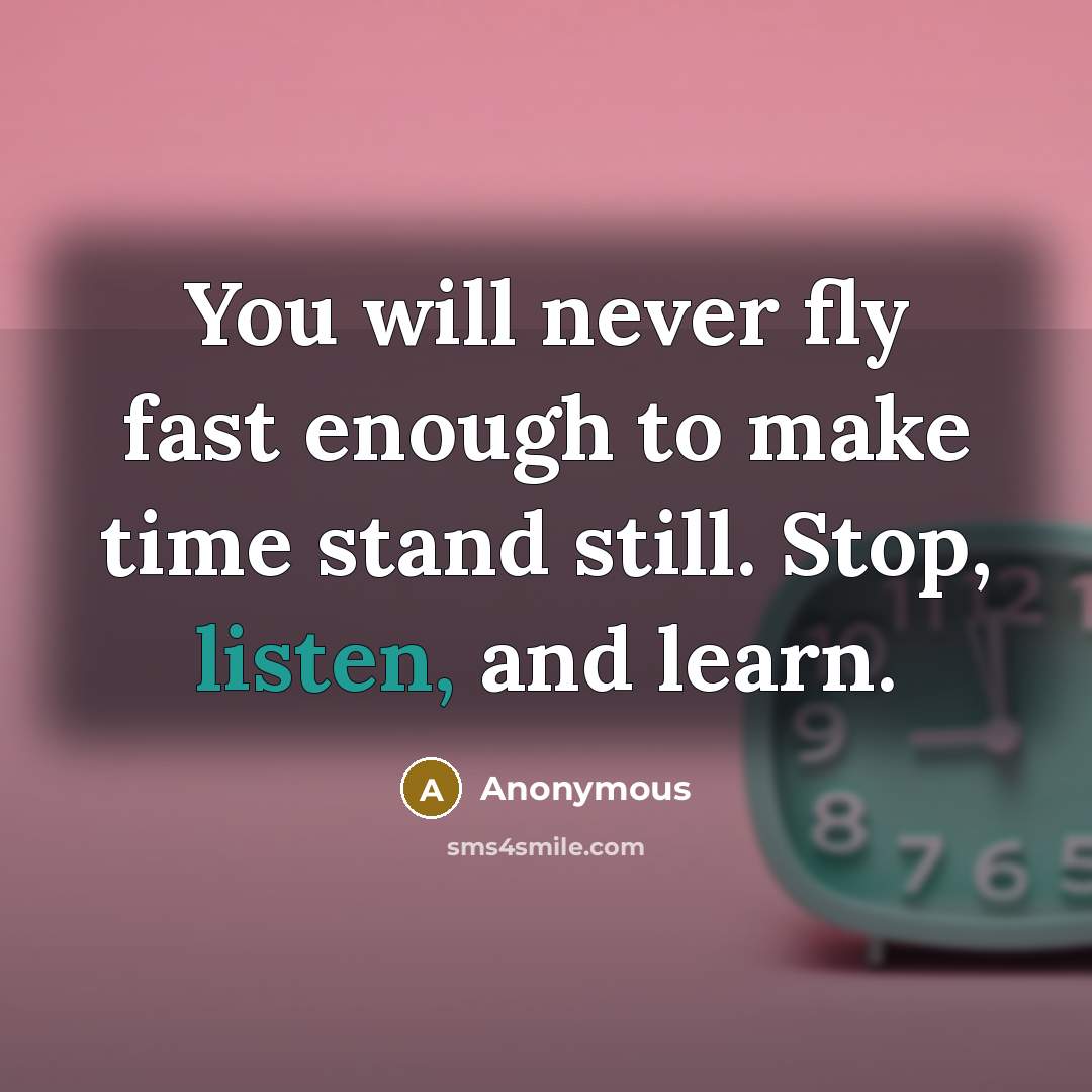 “You will never fly fast enough to make time stand still. Stop, listen, and learn.” quote by Anonymous