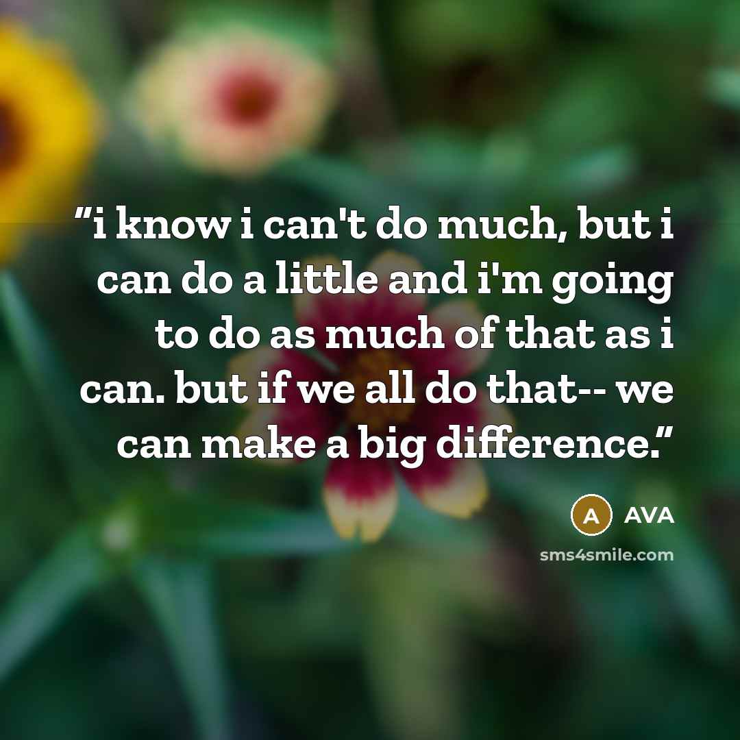 “i know i can't do much, but i can do a little and i'm going to do as much of that as i can. but if we all do that-- we can make a big difference.” quote by AVA