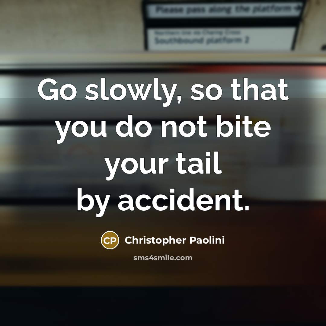 “Go slowly, so that you do not bite your tail…” quote by Christopher Paolini