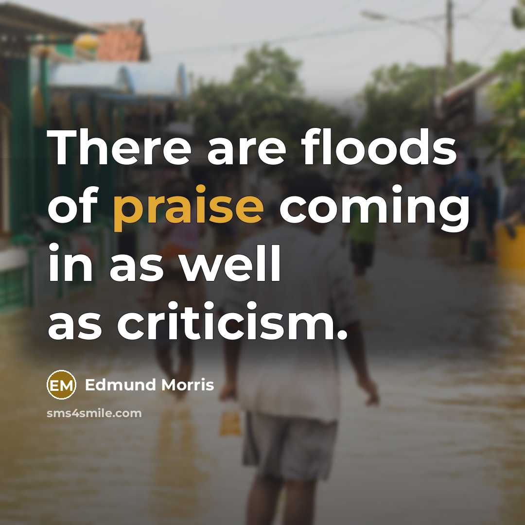 “There are floods of praise coming in as well as criticism.” quote by Edmund Morris