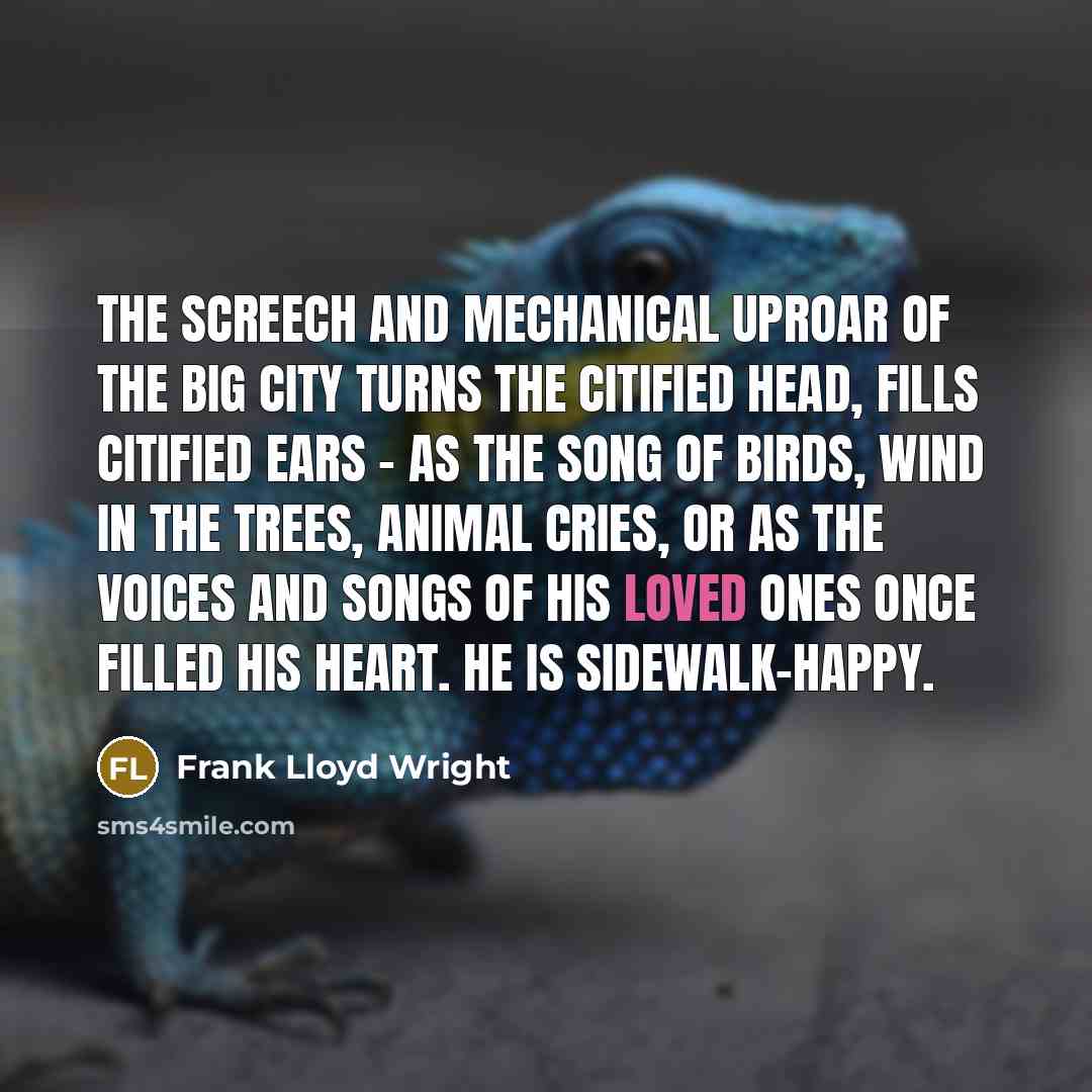 “The screech and mechanical uproar of the big city turns…” quote by Frank Lloyd Wright