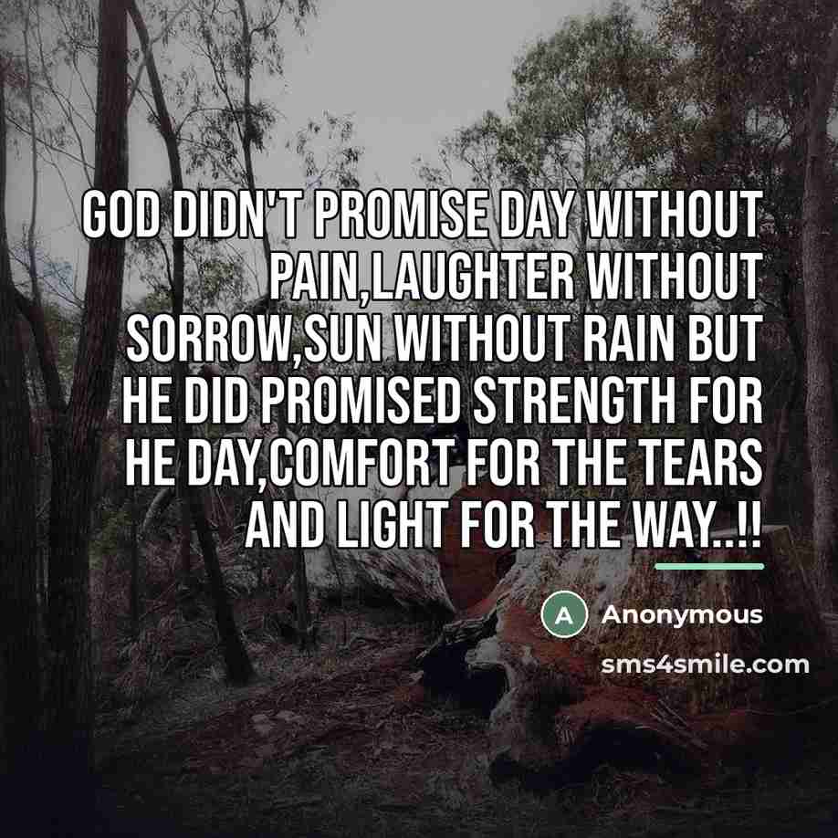 “God didn't promise day without pain,laughter without sorrow,sun without rain…” quote by Anonymous