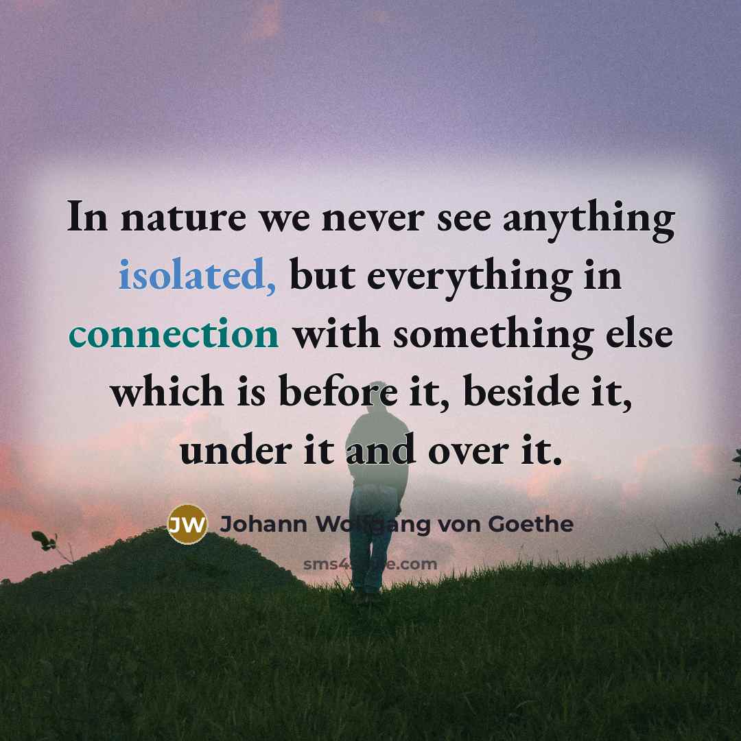 “In nature we never see anything isolated, but everything in connection with something else which is before it, beside it, under it and over it.” quote by Johann Wolfgang von Goethe