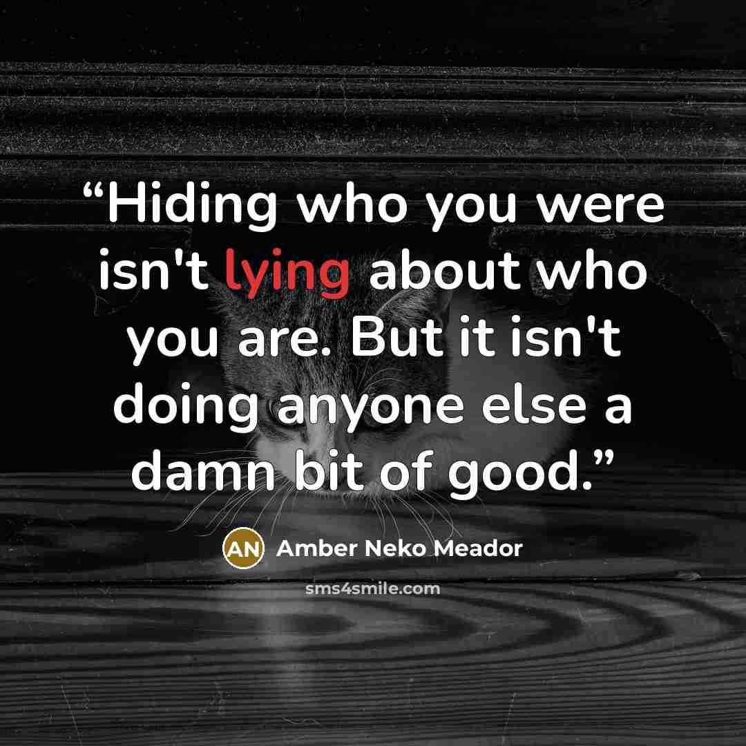“Hiding who you were isn't lying about who you are. But it isn't doing anyone else a damn bit of good.” quote by Amber Neko Meador