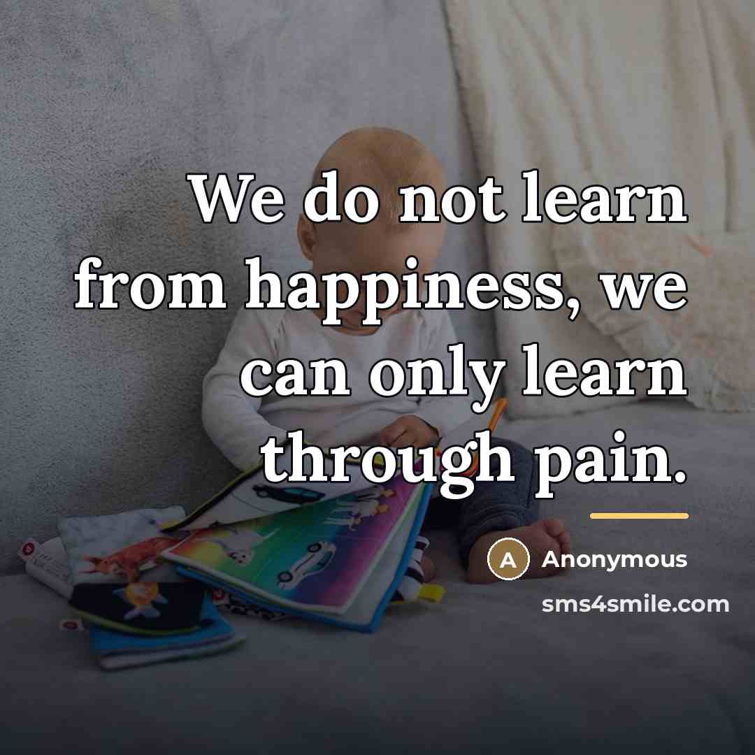 “We do not learn from happiness, we can only learn…” quote by Anonymous