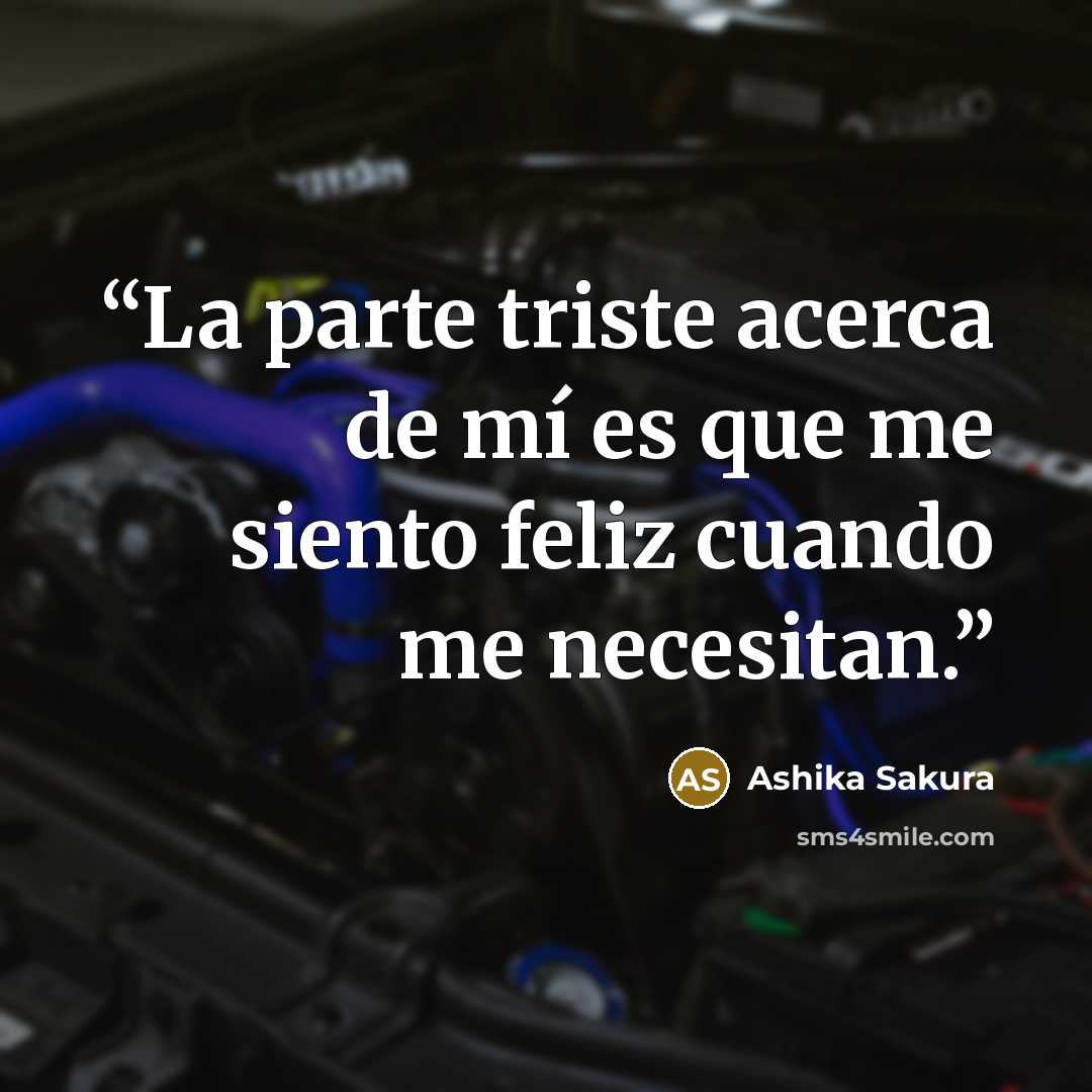 “La parte triste acerca de mí es que me siento feliz cuando me necesitan.” quote by Ashika Sakura