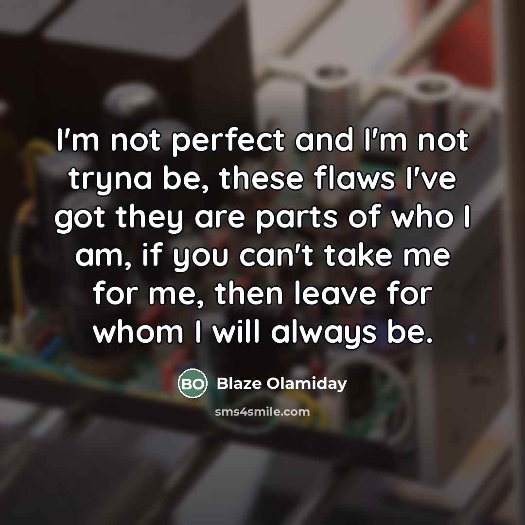 “I'm not perfect and I'm not tryna be, these flaws…” quote by Blaze Olamiday