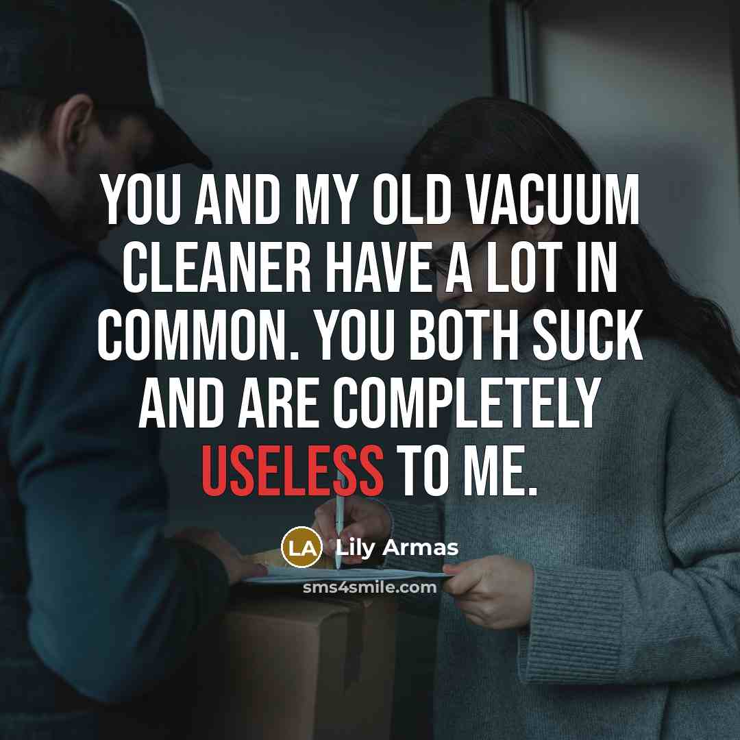 “You and my old vacuum cleaner have a lot in common. You both suck and are completely useless to me.” quote by Lily Armas