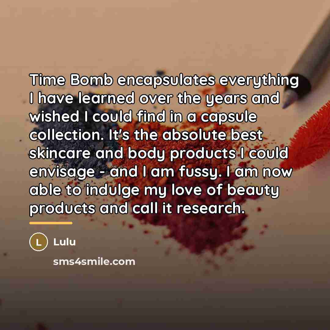 “Time Bomb encapsulates everything I have learned over the years…” quote by Lulu