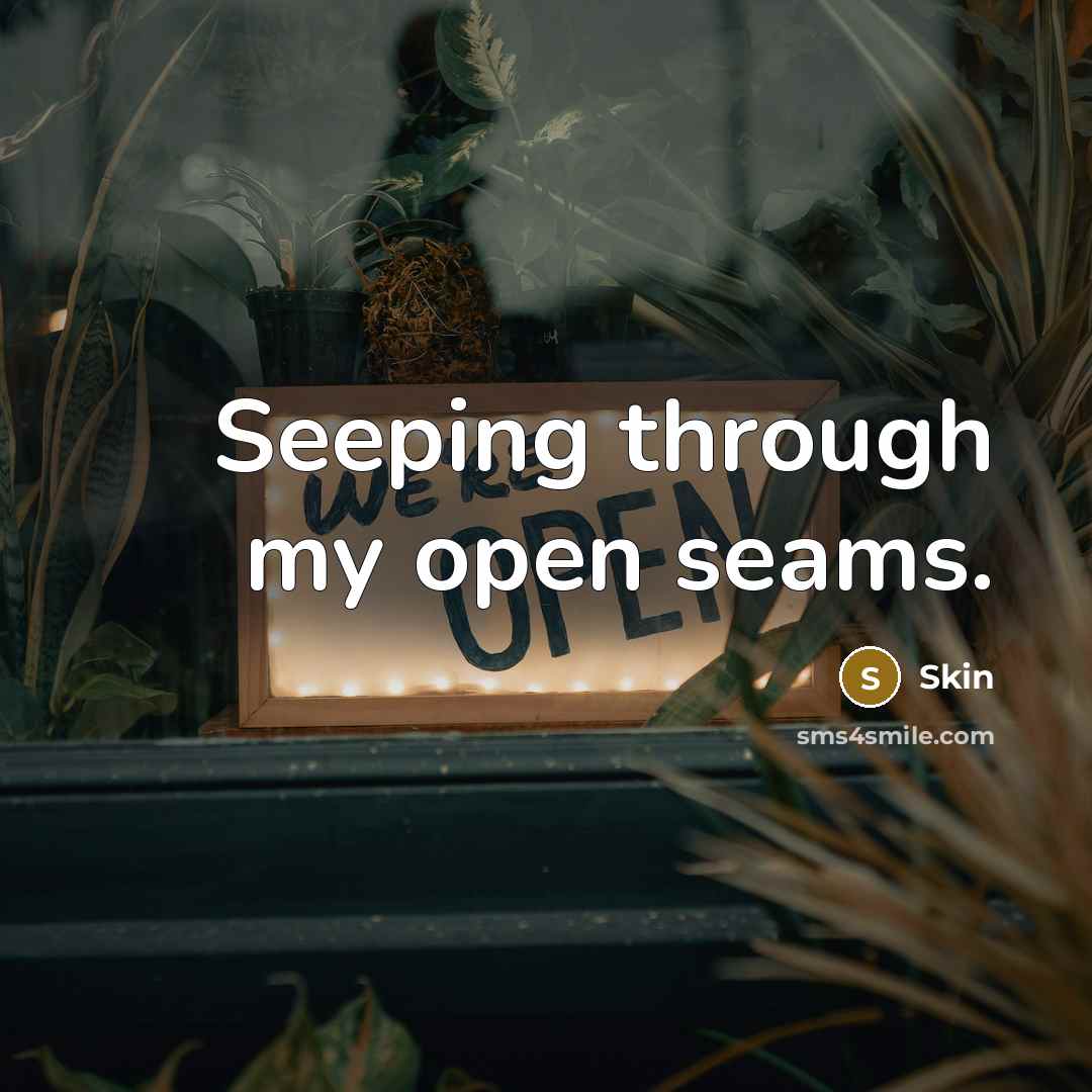 “Seeping through my open seams.” quote by Skin