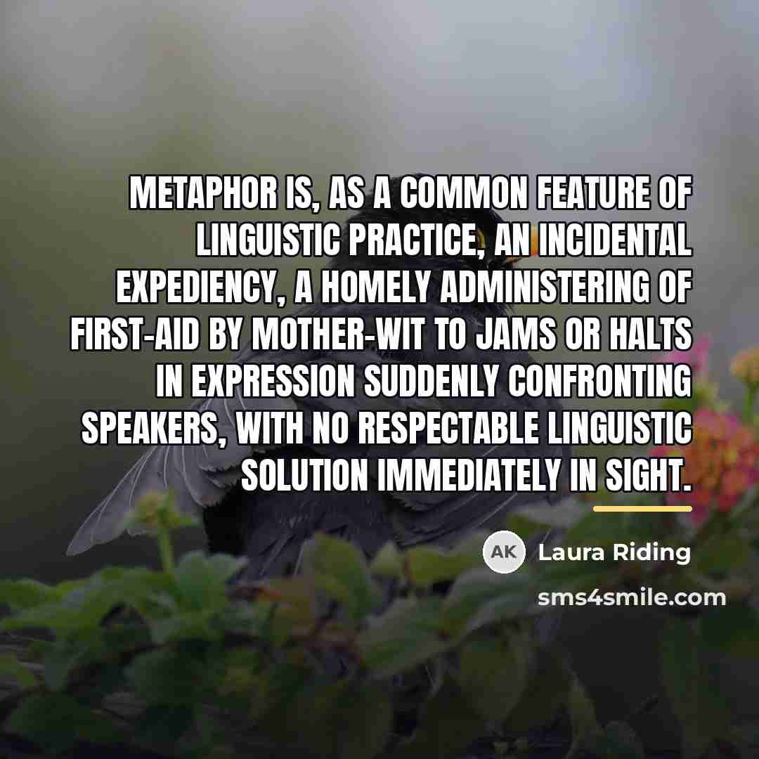 “Metaphor is, as a common feature of linguistic practice, an…” quote by Laura Riding