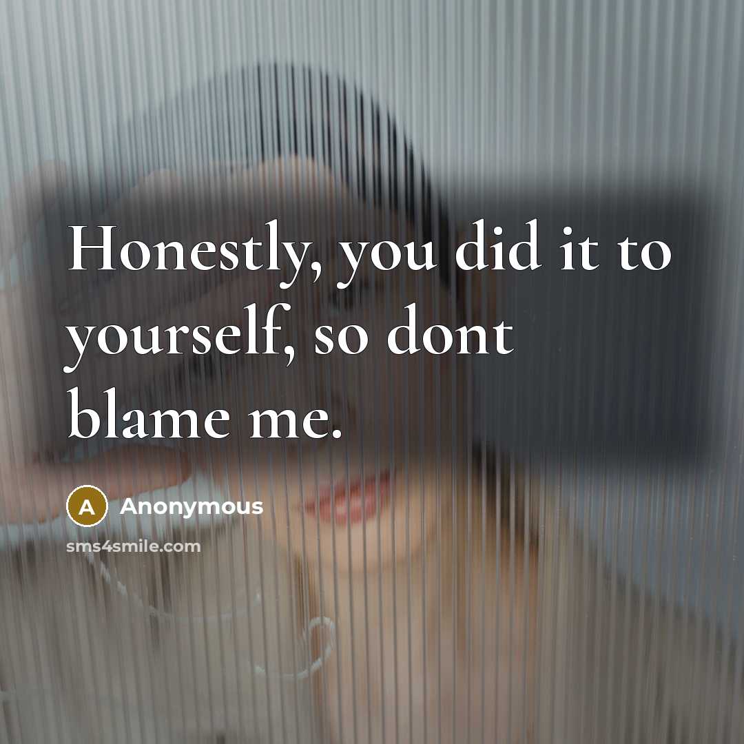 “Honestly, you did it to yourself, so dont blame me.” quote by Anonymous