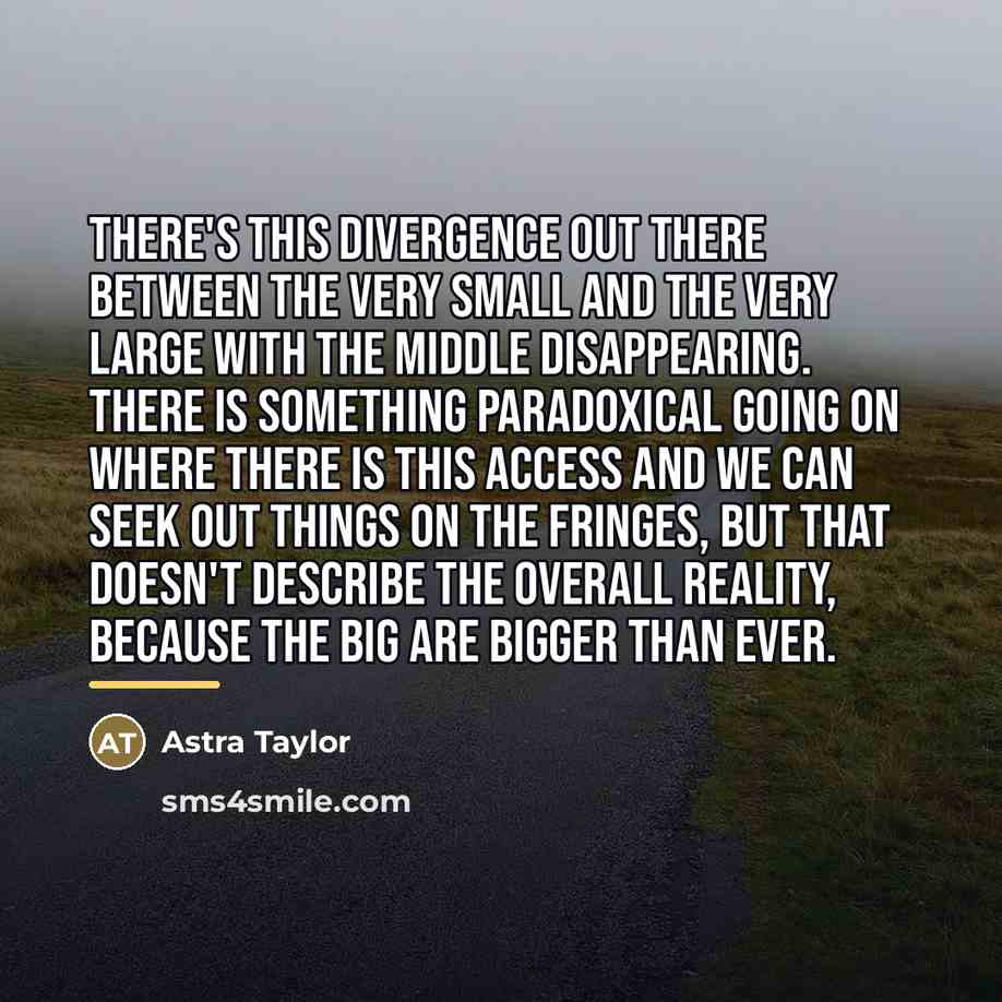 “There's this divergence out there between the very small and…” quote by Astra Taylor