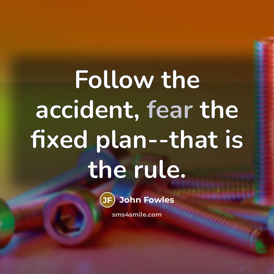 “Follow the accident, fear the fixed plan--that is the rule.” quote by John Fowles