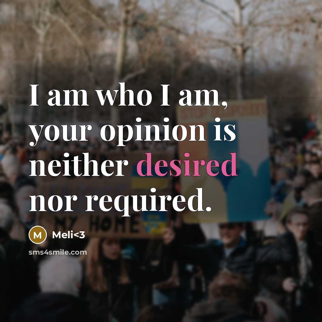 “I am who I am, your opinion is neither desired nor required.” quote by Meli