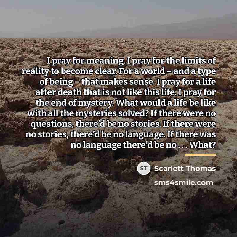 “I pray for meaning. I pray for the limits of…” quote by Scarlett Thomas