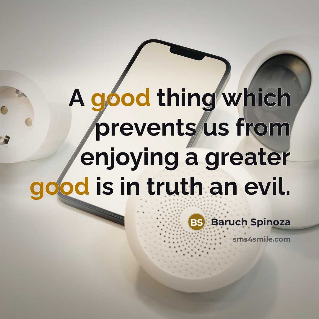 “A good thing which prevents us from enjoying a greater…” quote by Baruch Spinoza