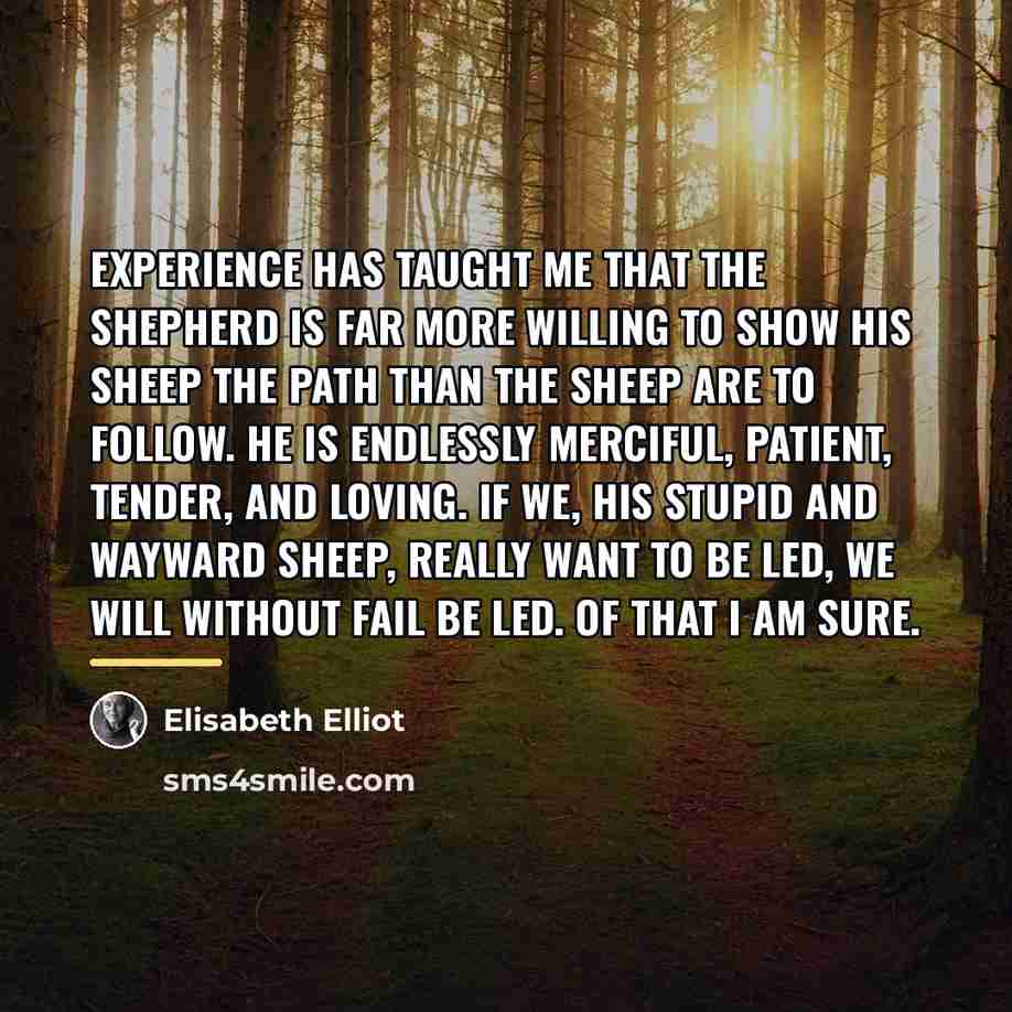 “Experience has taught me that the Shepherd is far more…” quote by Elisabeth Elliot