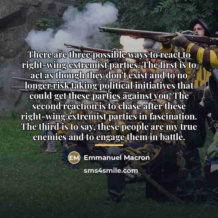 “There are three possible ways to react to right-wing extremist…” quote by Emmanuel Macron