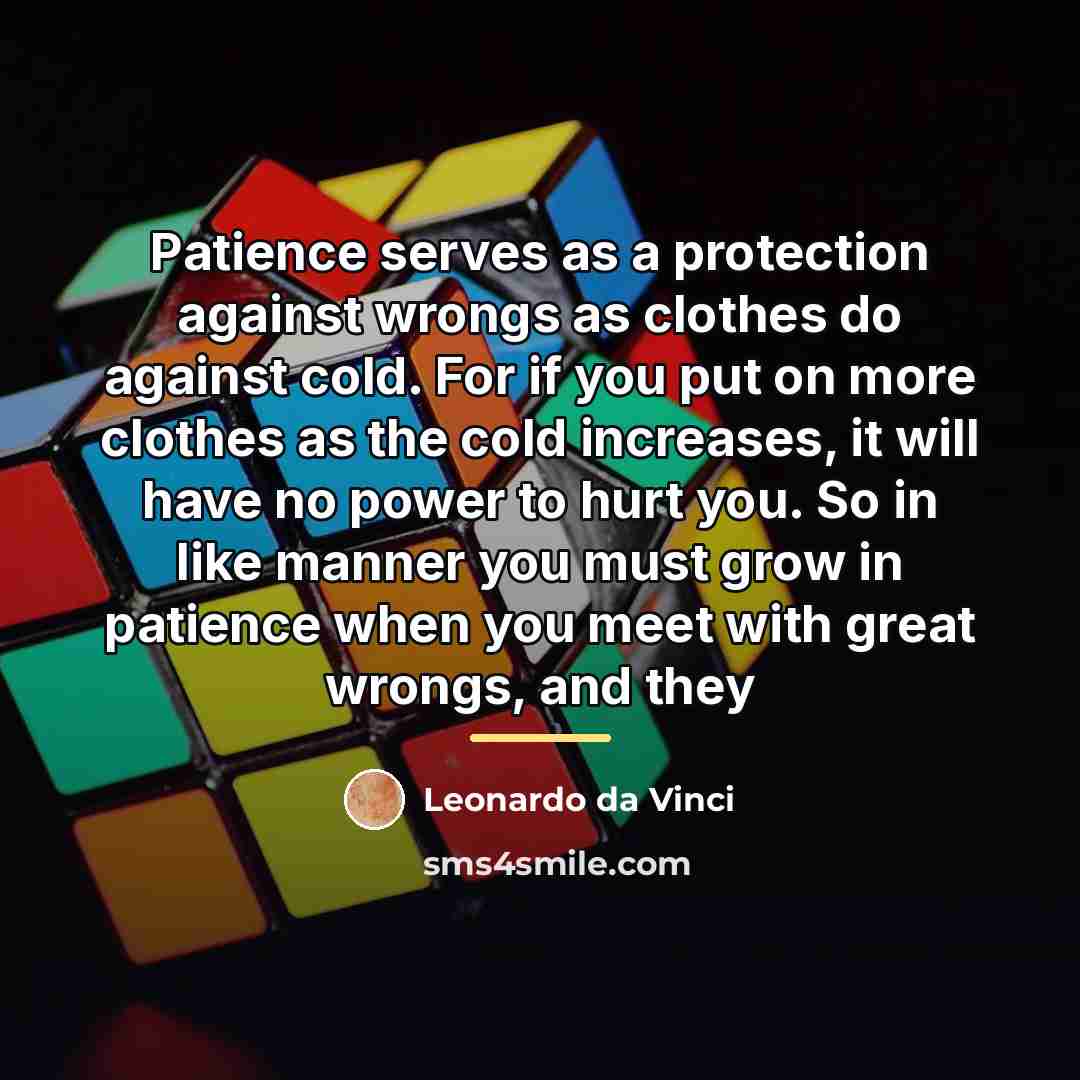 “Patience serves as a protection against wrongs as clothes do…” quote by Leonardo Da Vinci