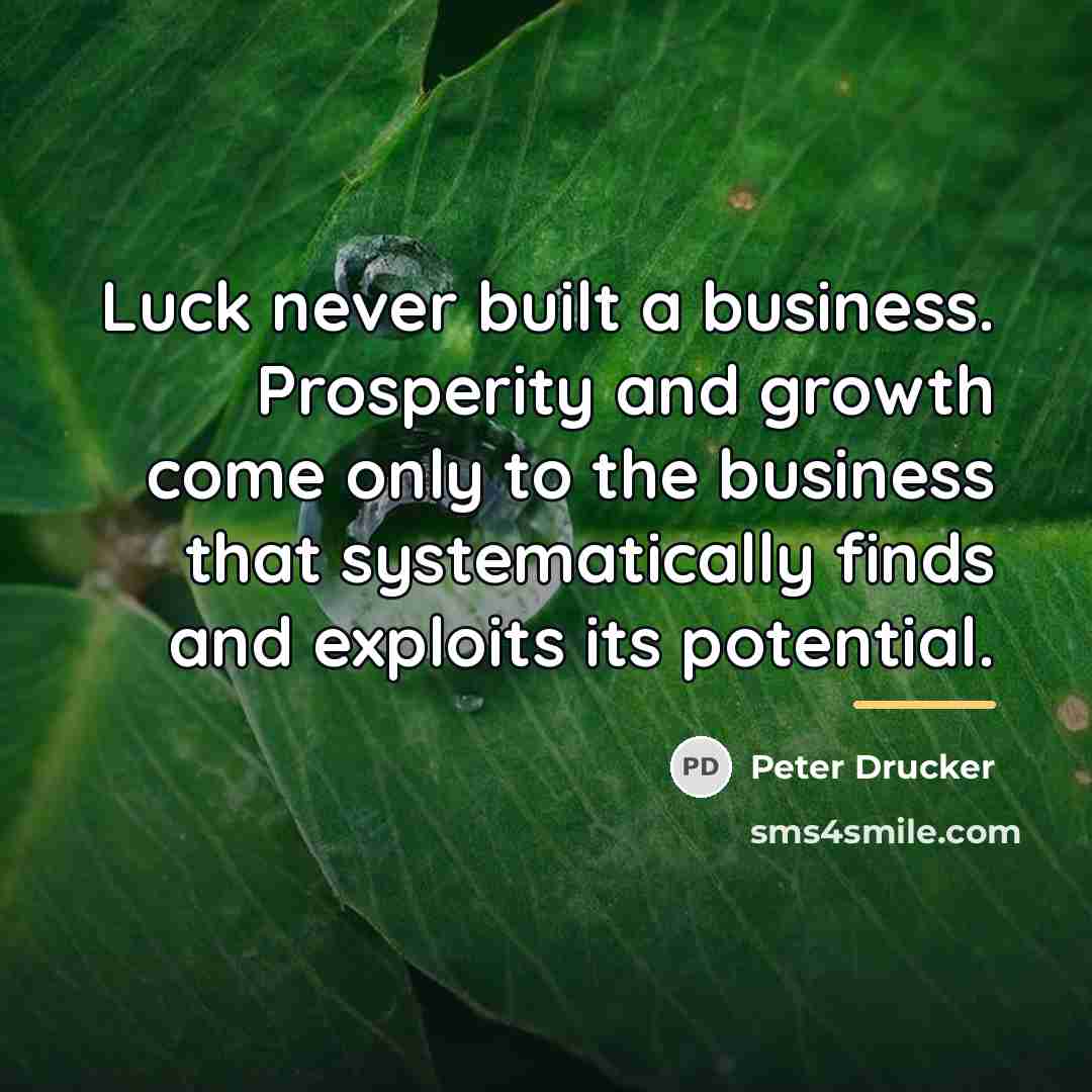 “Luck never built a business. Prosperity and growth come only…” quote by Peter Drucker