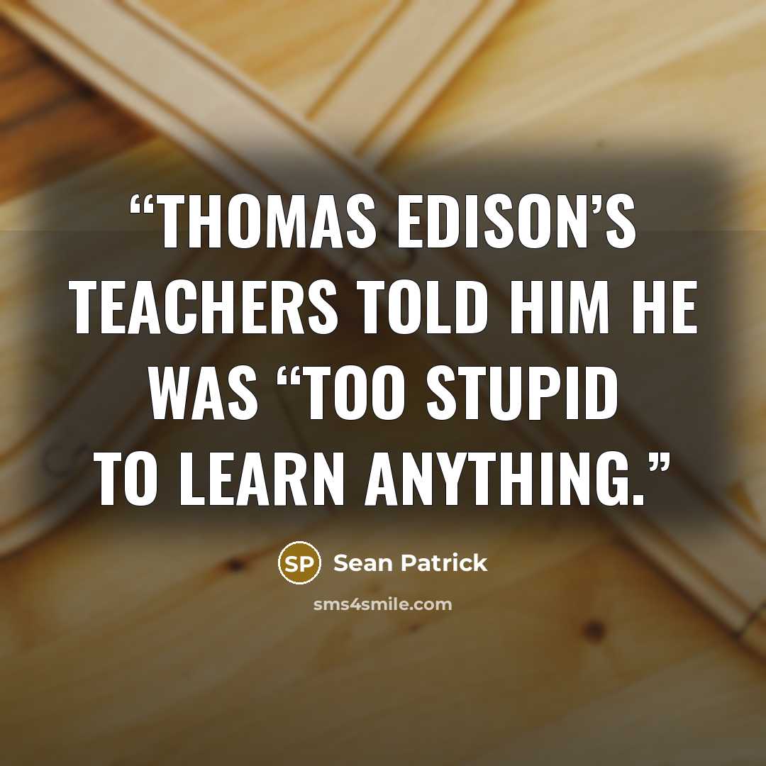 “Thomas Edison’s teachers told him he was “too stupid to learn anything.” quote by Sean Patrick