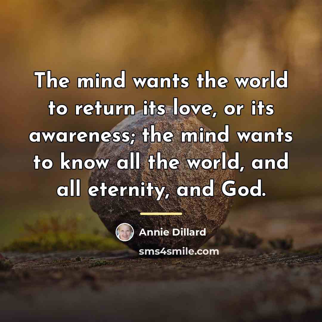 “The mind wants the world to return its love, or…” quote by Annie Dillard