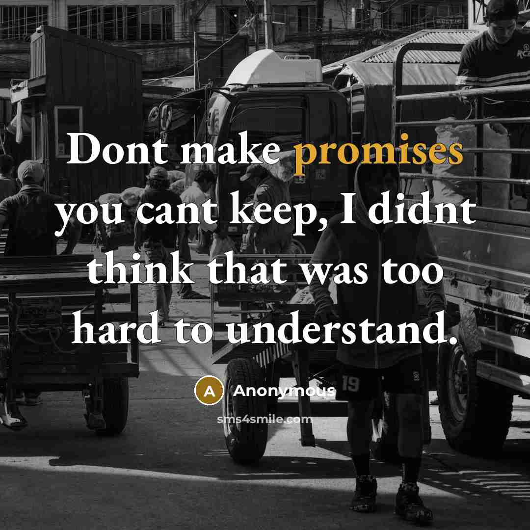 “Dont make promises you cant keep, I didnt think that was too hard to understand.” quote by Anonymous
