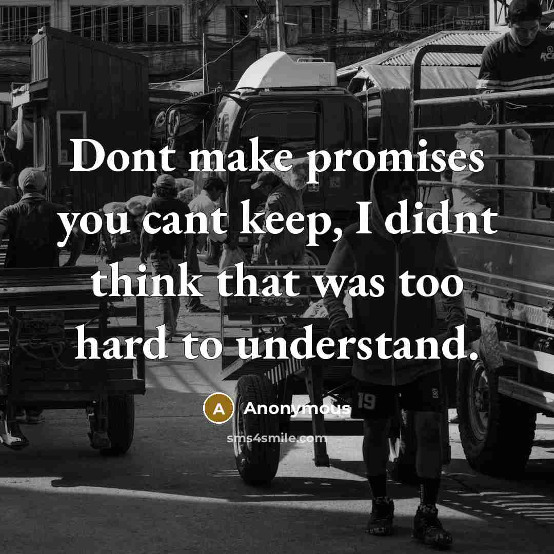 “Dont make promises you cant keep, I didnt think that was too hard to understand.” quote by Anonymous