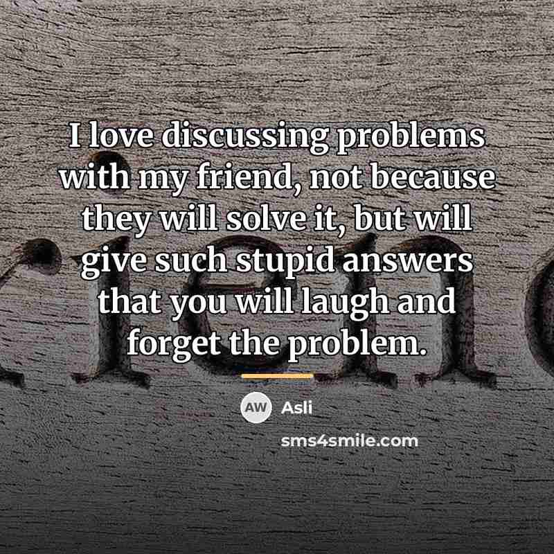 “I love discussing problems with my friend, not because they…” quote by Asli