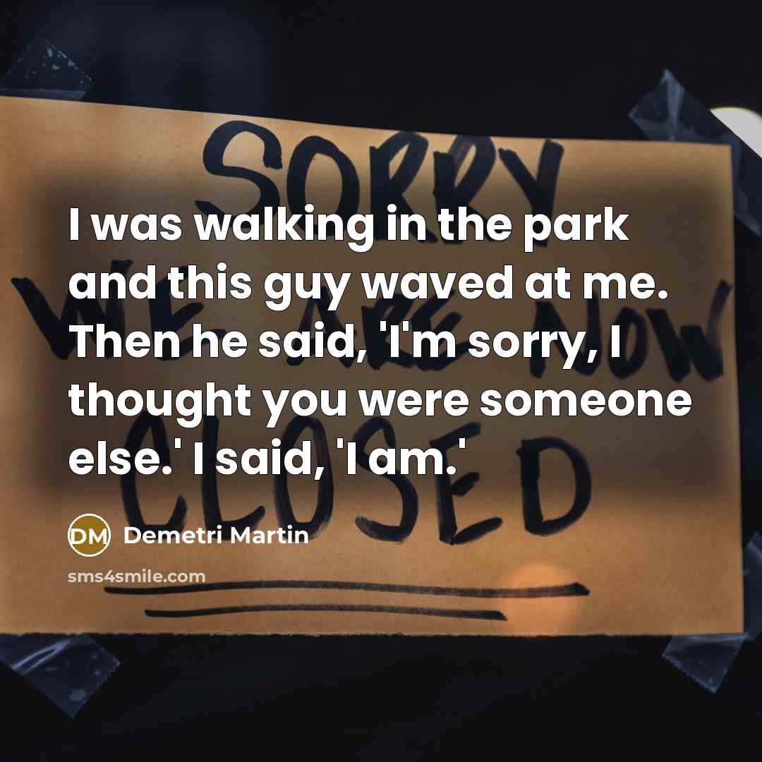 “I was walking in the park and this guy waved…” quote by Demetri Martin