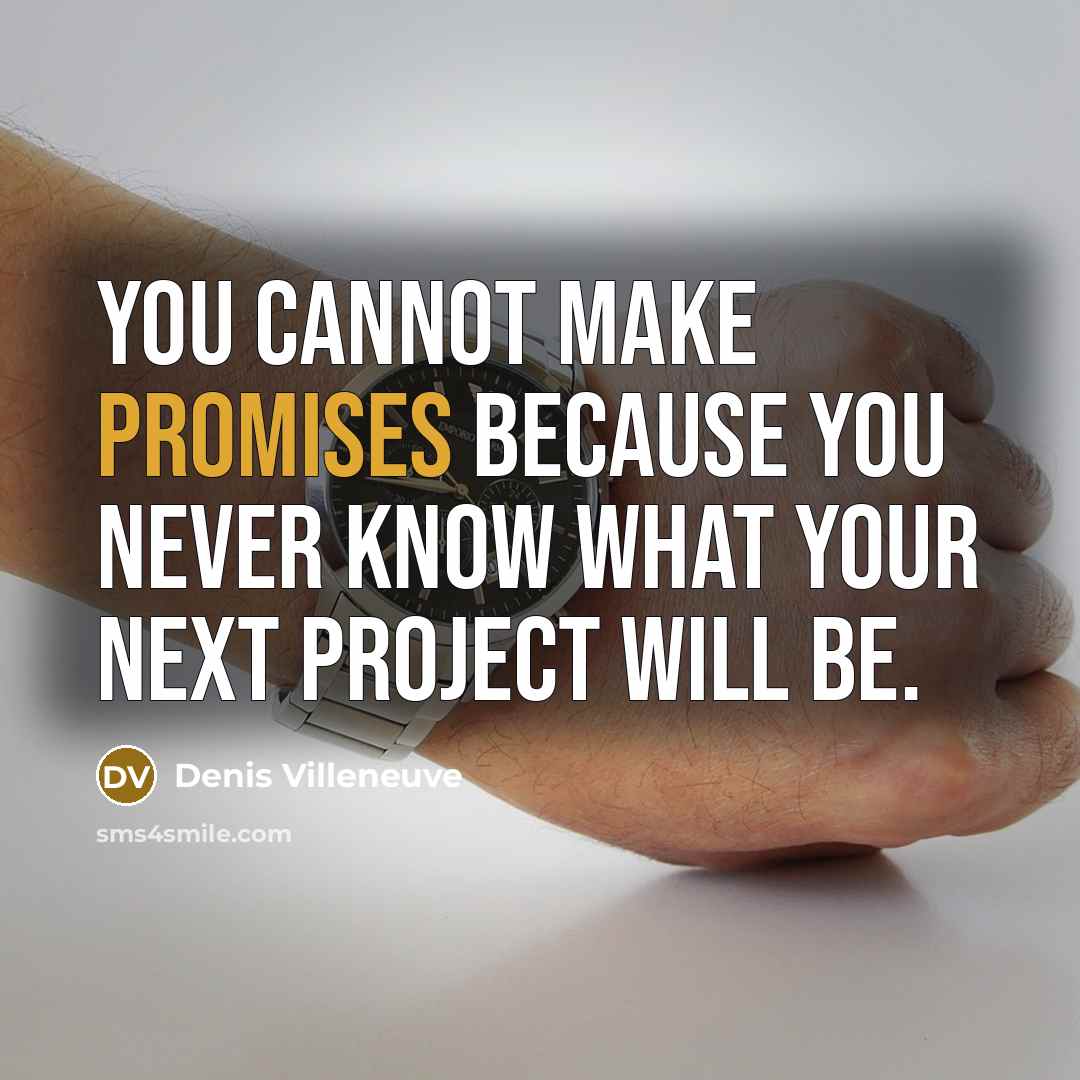 “You cannot make promises because you never know what your next project will be.” quote by Denis Villeneuve