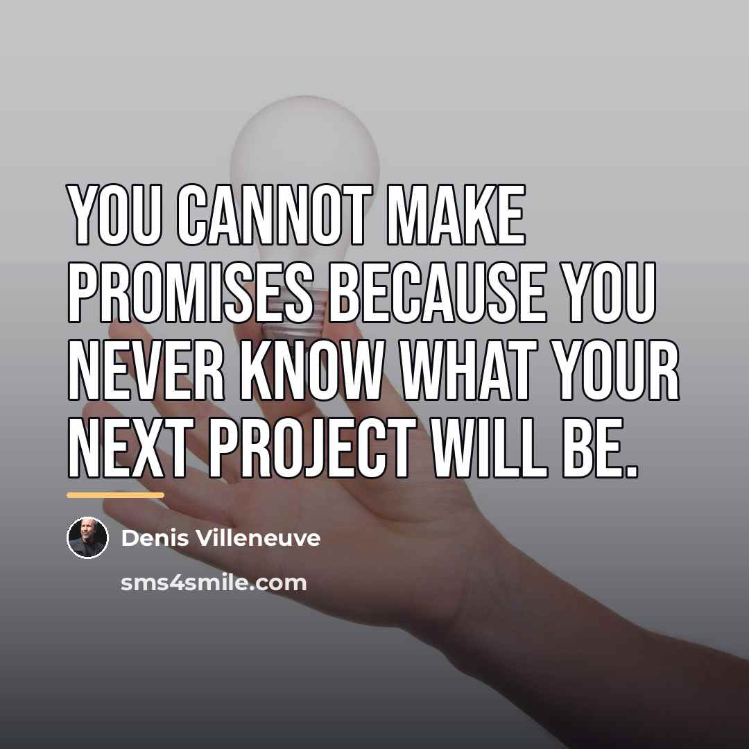 “You cannot make promises because you never know what your…” quote by Denis Villeneuve