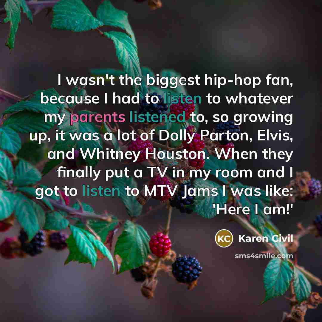 “I wasn't the biggest hip-hop fan, because I had to…” quote by Karen Civil