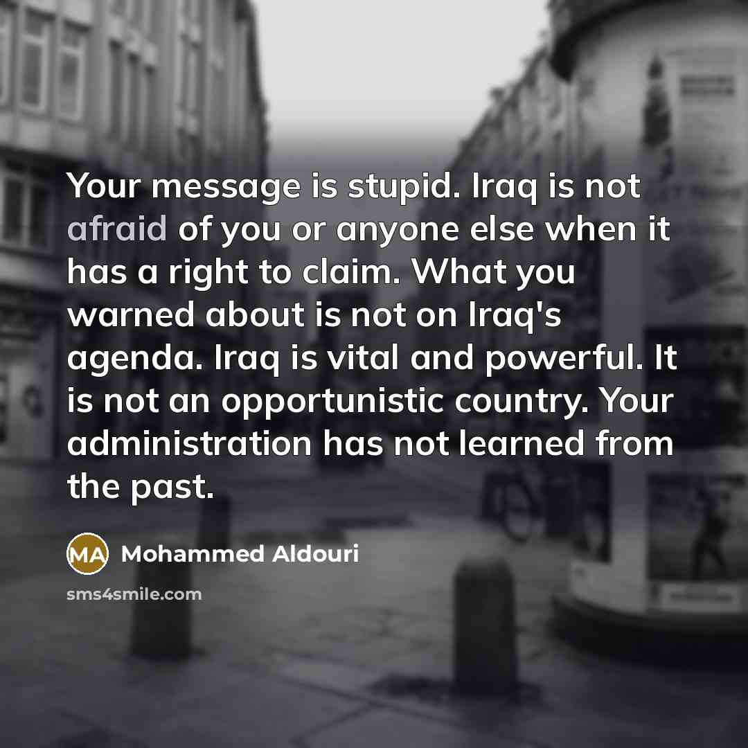 “Your message is stupid. Iraq is not afraid of you…” quote by Mohammed Aldouri