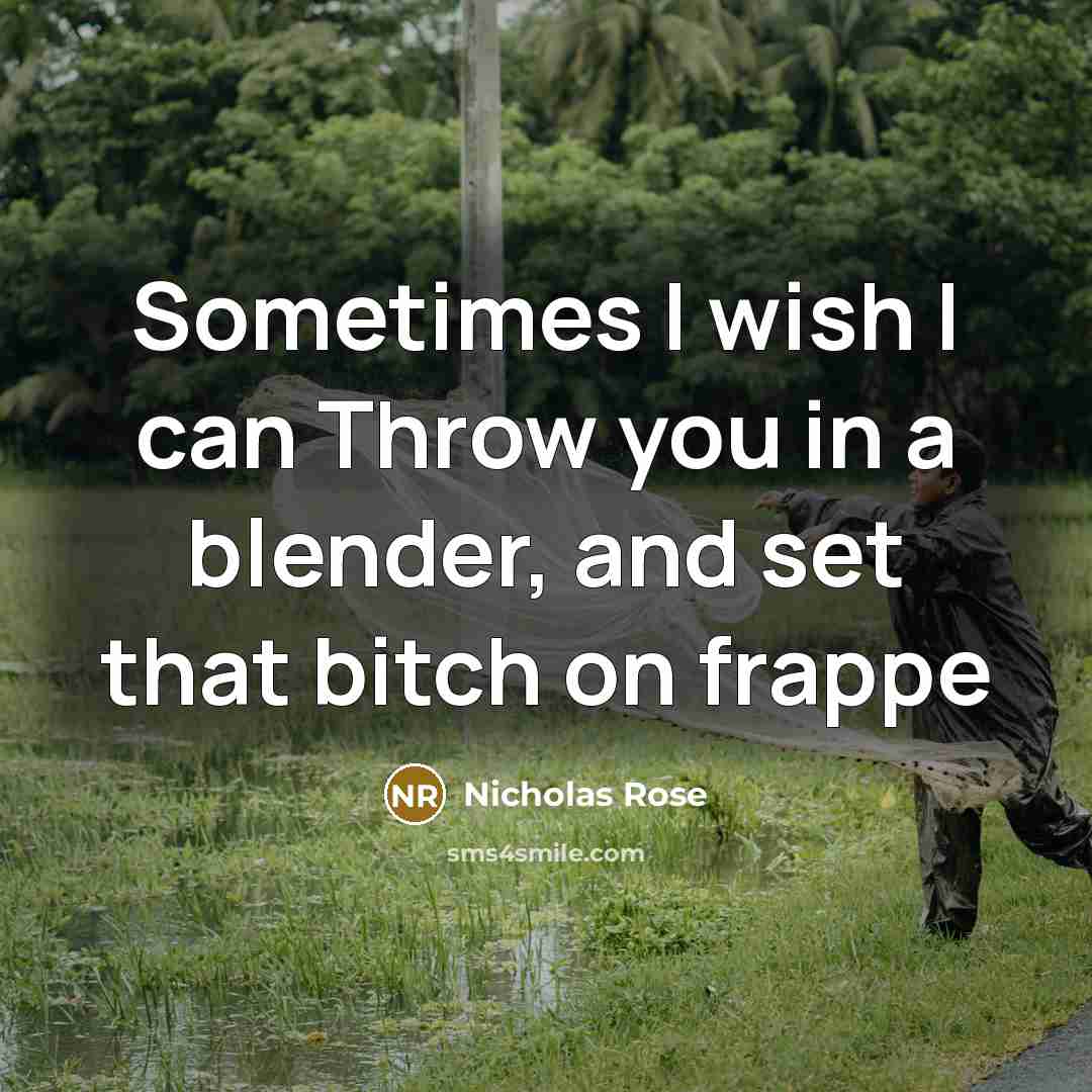 “Sometimes I wish I can Throw you in a blender, and set that bitch on frappe” quote by Nicholas Rose