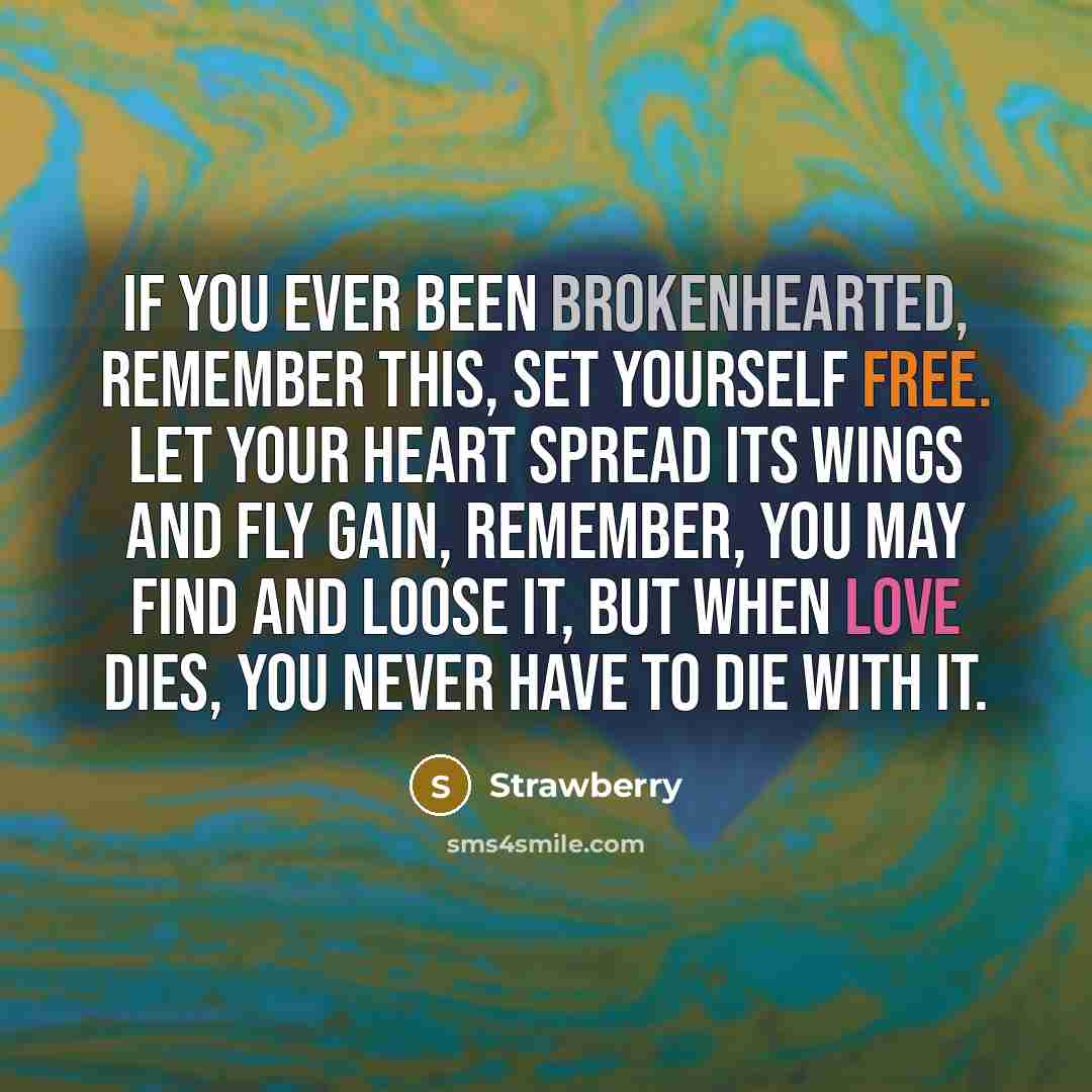 “If you ever been brokenhearted, remember this, set yourself free. Let your heart spread its wings and fly gain, Remember, you may find and loose it, but when love dies, you never have to die with it.” quote by Strawberry