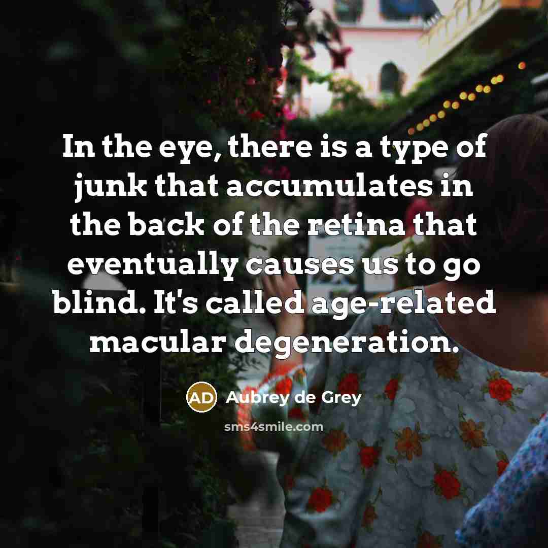 “In the eye, there is a type of junk that…” quote by Aubrey de Grey