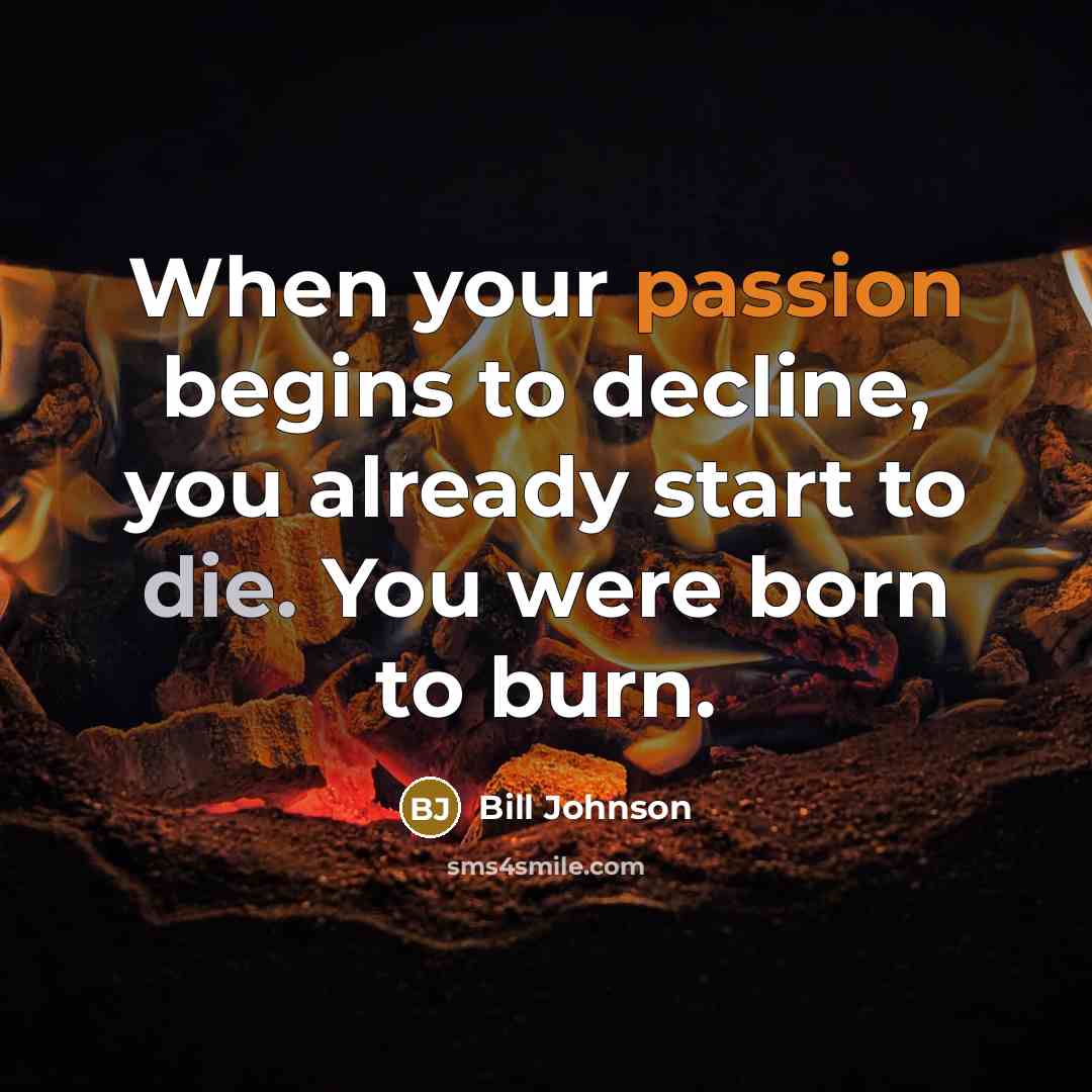 “When your passion begins to decline, you already start to die. You were born to burn.” quote by Bill Johnson