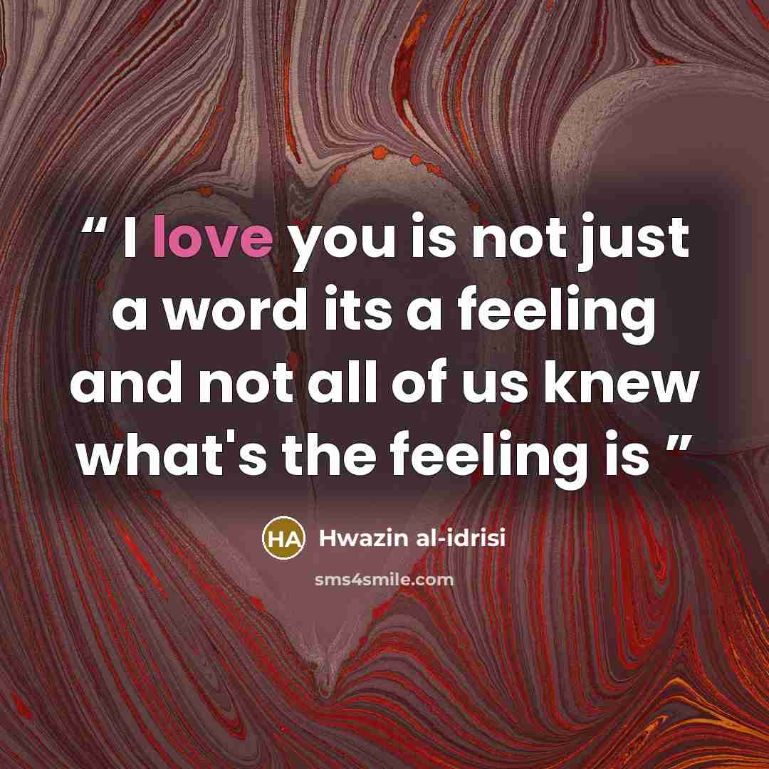 “I love you is not just a word its a feeling and not all of us knew what's the feeling is” quote by Hwazin al-idrisi