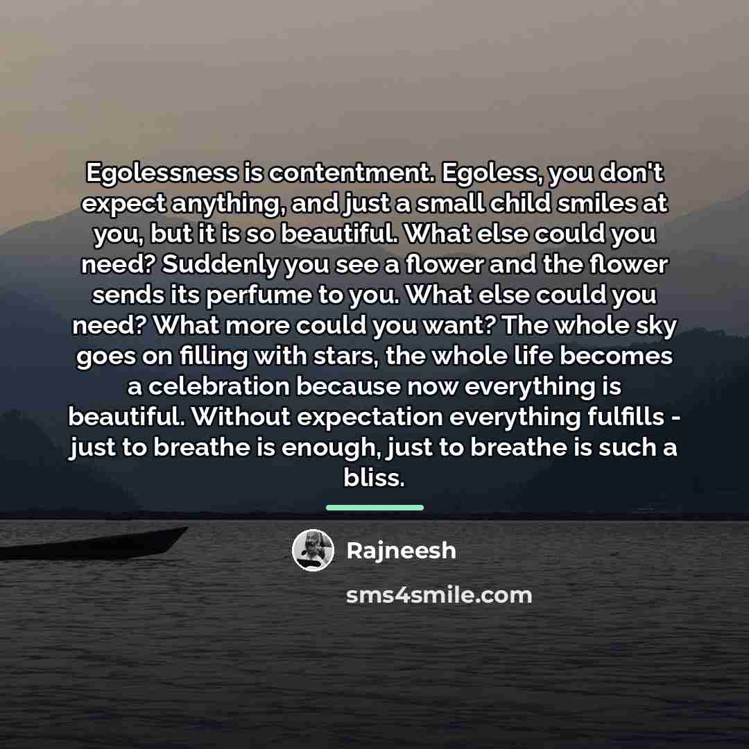 “Egolessness is contentment. Egoless, you don't expect anything, and just…” quote by Rajneesh