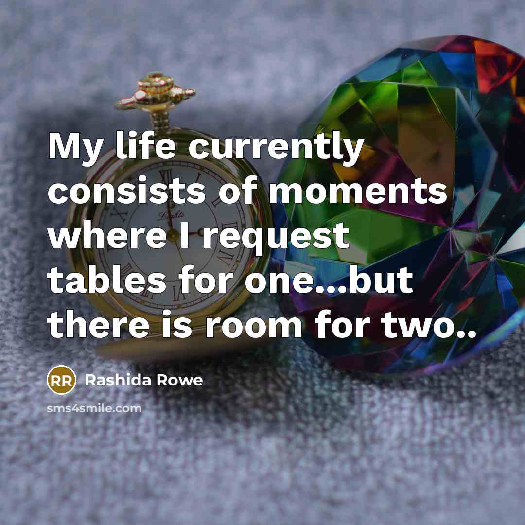 “My life currently consists of moments where I request tables…” quote by Rashida Rowe