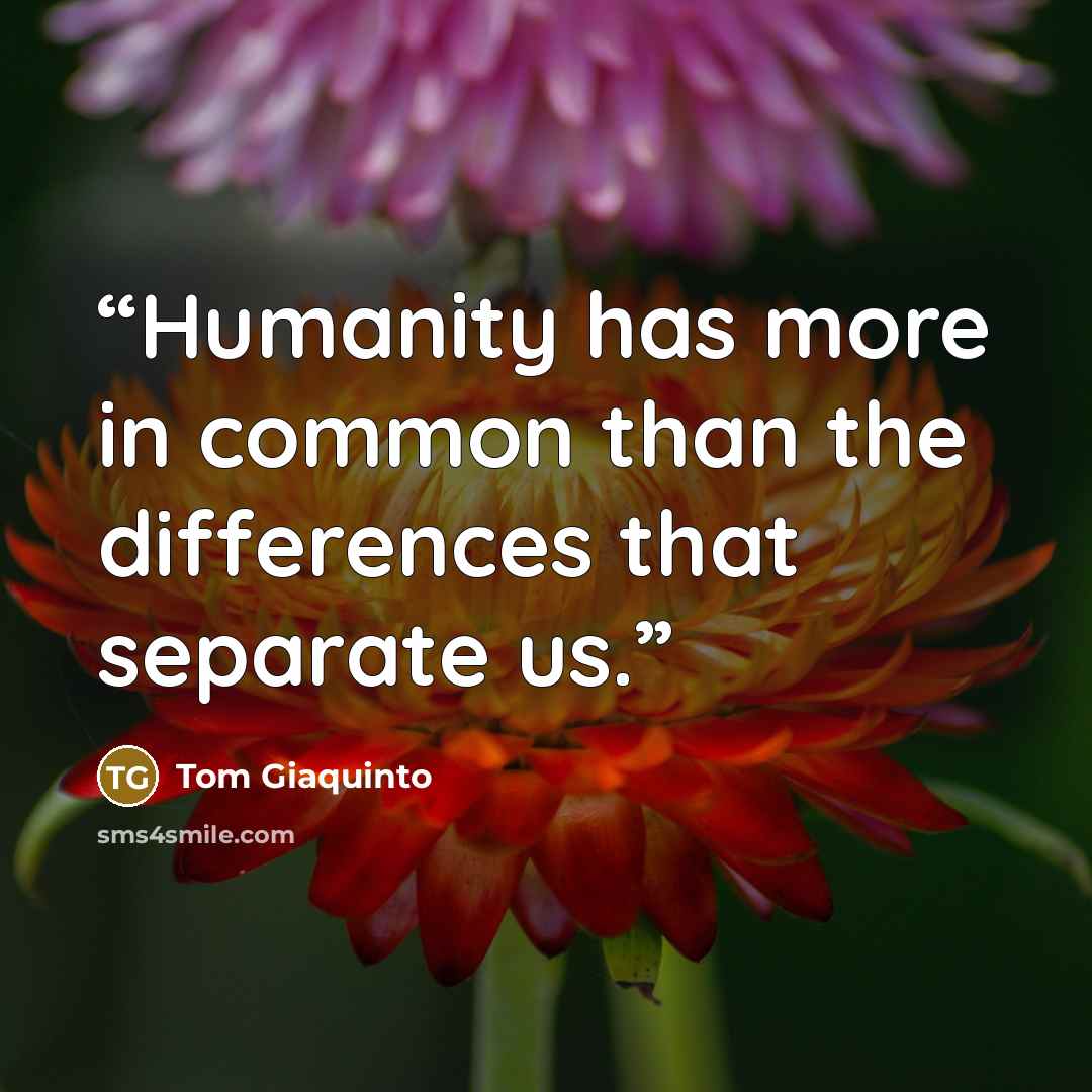“Humanity has more in common than the differences that separate us.” quote by Tom Giaquinto