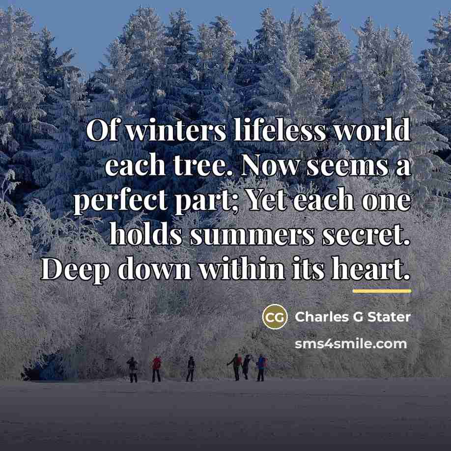 “Of winters lifeless world each tree. Now seems a perfect…” quote by Charles G Stater