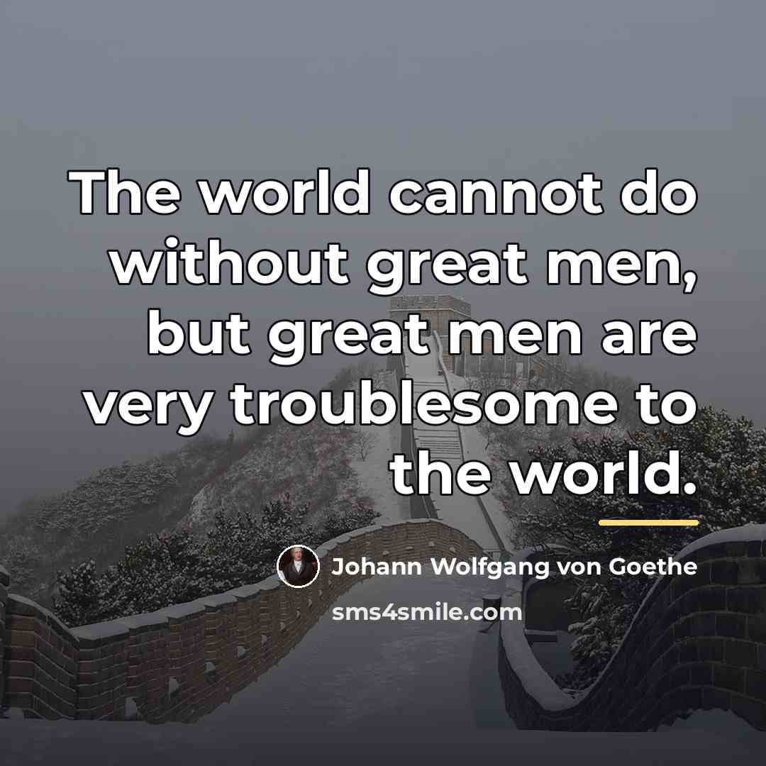 “The world cannot do without great men, but great men…” quote by Johann Wolfgang von Goethe