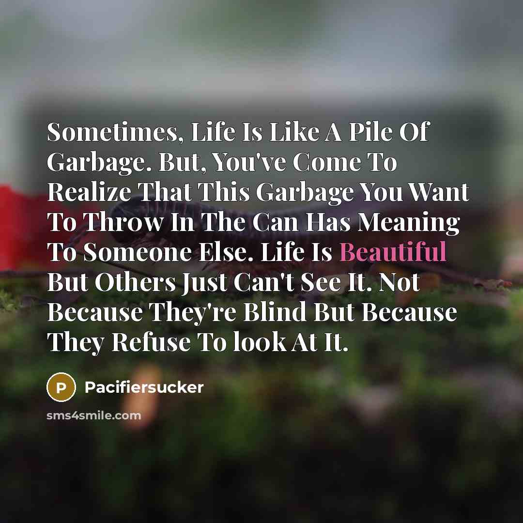 “Sometimes, Life Is Like A Pile Of Garbage. But, You've…” quote by Pacifiersucker
