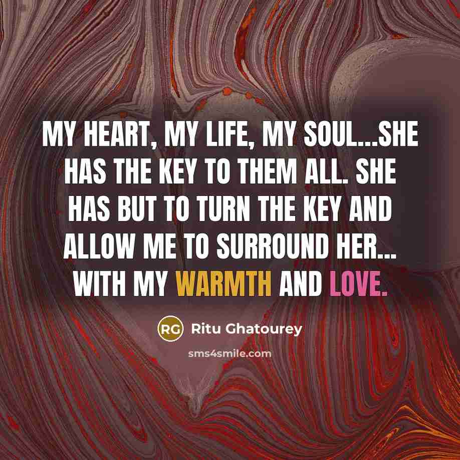 “My heart, my life, my soul....she has the key to…” quote by Ritu Ghatourey
